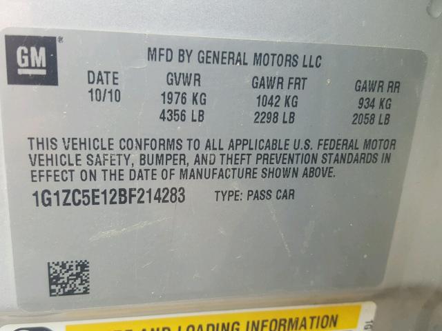 1G1ZC5E12BF214283 - 2011 CHEVROLET MALIBU 1LT 灰色 照片 10