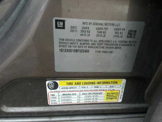 1G1ZA5E18BF325460 - 2011 CHEVROLET MALIBU LS GRAY photo 10