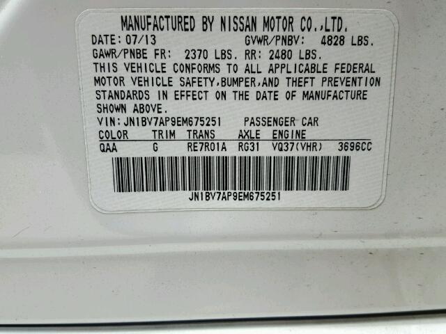 JN1BV7AP9EM675251 - 2014 INFINITI Q50/PREMIU WHITE photo 10