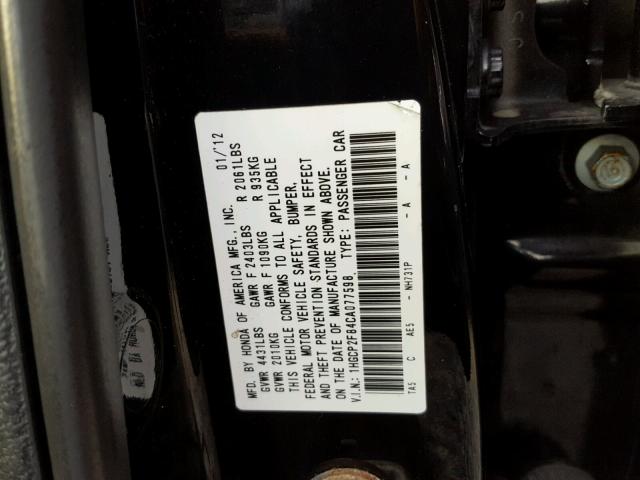 1HGCP2F84CA077598 - 2012 HONDA ACCORD EXL BLACK photo 10