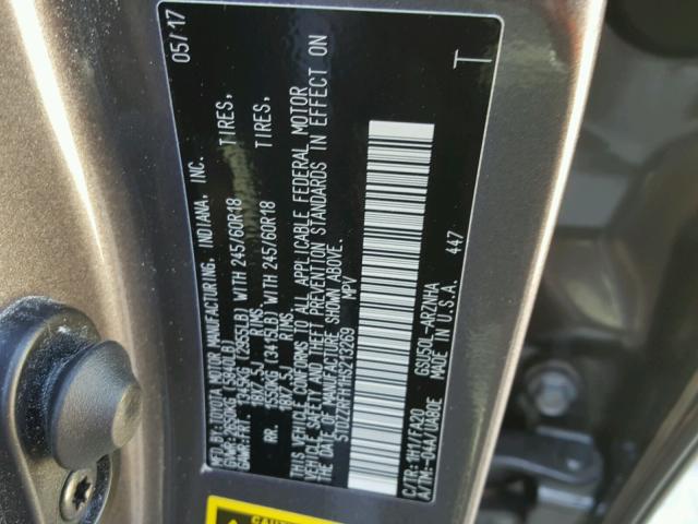 5TDZZRFH1HS213269 - 2017 TOYOTA HIGHLANDER GRAY photo 10