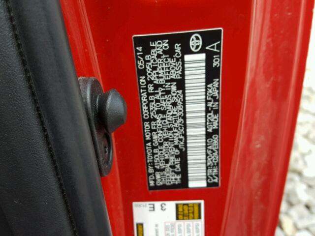 JTKJF5C73F3089524 - 2015 TOYOTA SCION TC 红色 照片 10