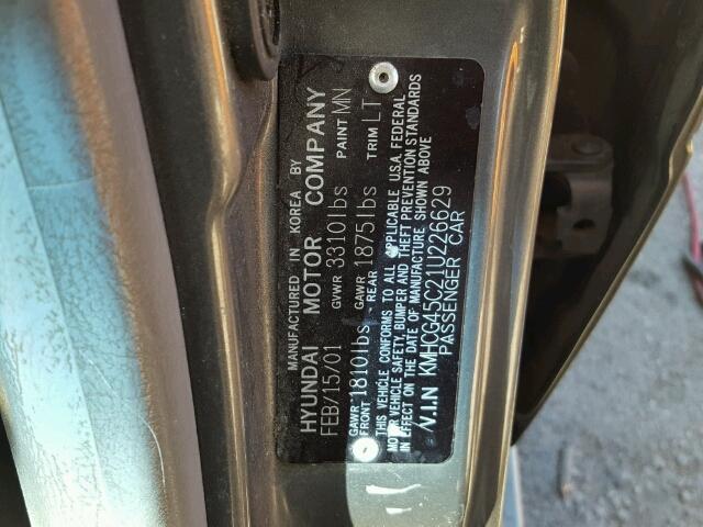 KMHCG45C21U226629 - 2001 HYUNDAI ACCENT GRAY photo 10