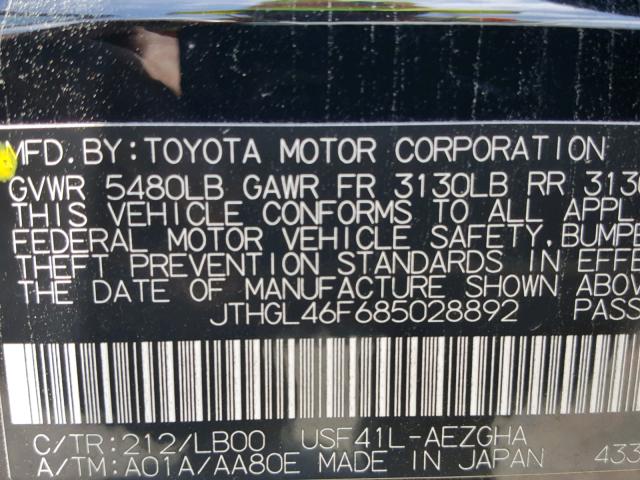 JTHGL46F685028892 - 2008 LEXUS LS 460L BLACK photo 10