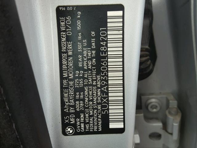 5UXFA93506LE84201 - 2006 BMW X5 4.8IS SILVER photo 10