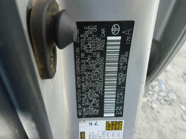 JTDKB20U483405290 - 2008 TOYOTA PRIUS SILVER photo 10