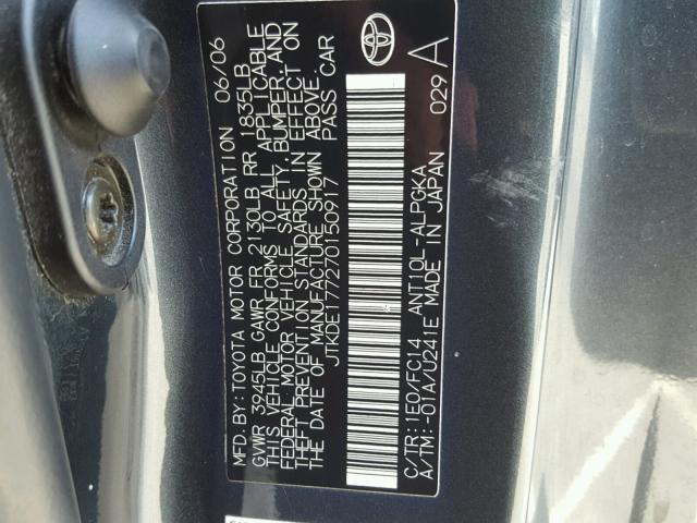 JTKDE177270150917 - 2007 TOYOTA SCION TC ნაცრისფერი ფოტო 10