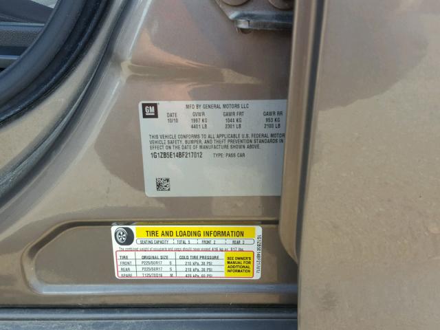 1G1ZB5E14BF217012 - 2011 CHEVROLET MALIBU LS ყავისფერი ფოტო 10