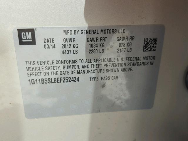 1G11B5SL8EF252434 - 2014 CHEVROLET MALIBU LS GOLD photo 10