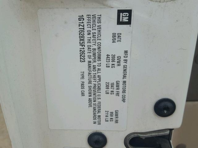 1G1ZT628X5F126223 - 2005 CHEVROLET MALIBU MAX 白色 照片 10