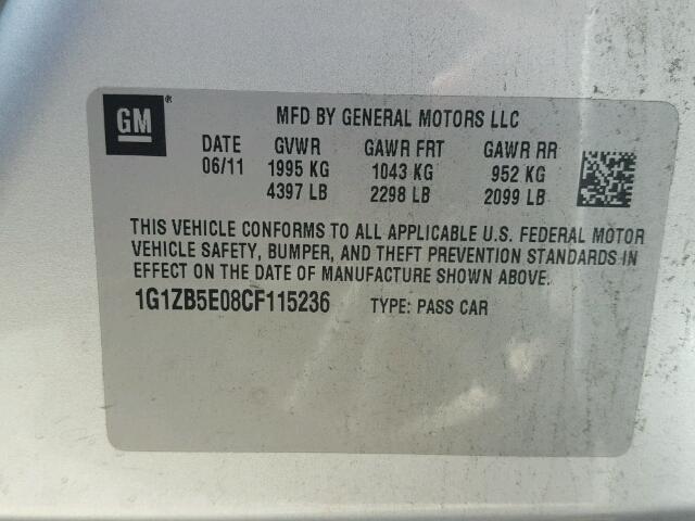 1G1ZB5E08CF115236 - 2012 CHEVROLET MALIBU LS Gümüş foto 10