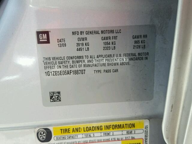 1G1ZE5E06AF188707 - 2010 CHEVROLET MALIBU LTZ 银色 照片 10