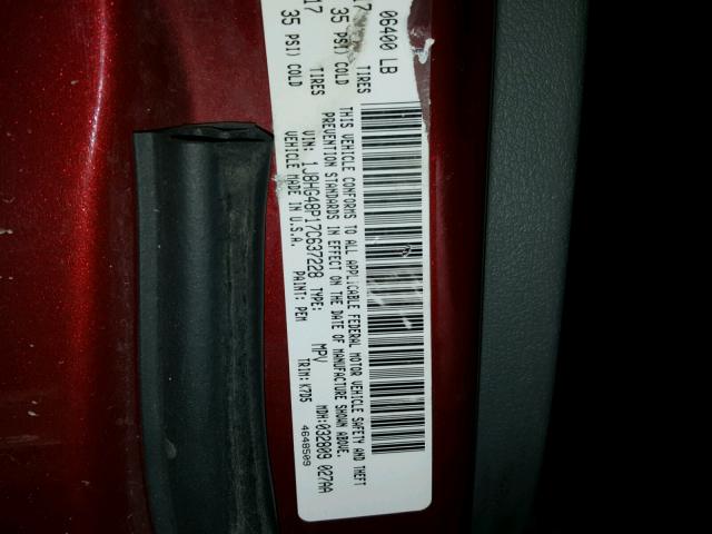 1J8HG48P17C637228 - 2007 JEEP COMMANDER ბურგუნდია ფოტო 10