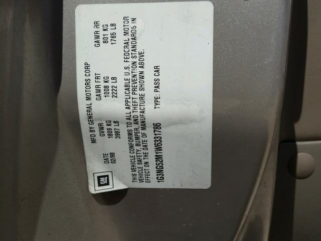 1G3NG52M1W6331786 - 1998 OLDSMOBILE CUTLASS GL BROWN photo 10