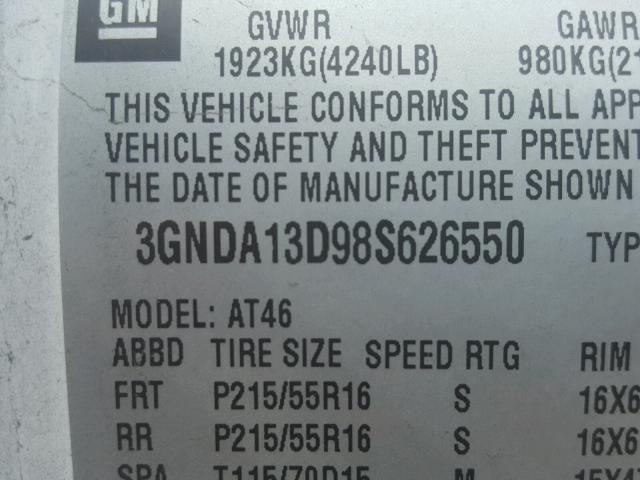 3GNDA13D98S626550 - 2008 CHEVROLET HHR LS WHITE photo 10