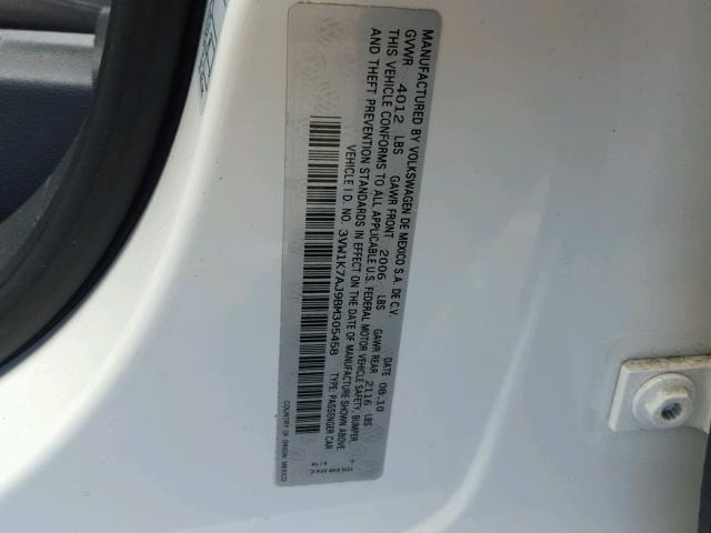 3VW1K7AJ9BM305458 - 2011 VOLKSWAGEN JETTA BASE 白色 照片 10