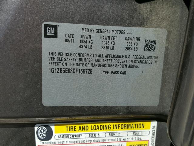 1G1ZB5E03CF156728 - 2012 CHEVROLET MALIBU LS BROWN photo 10