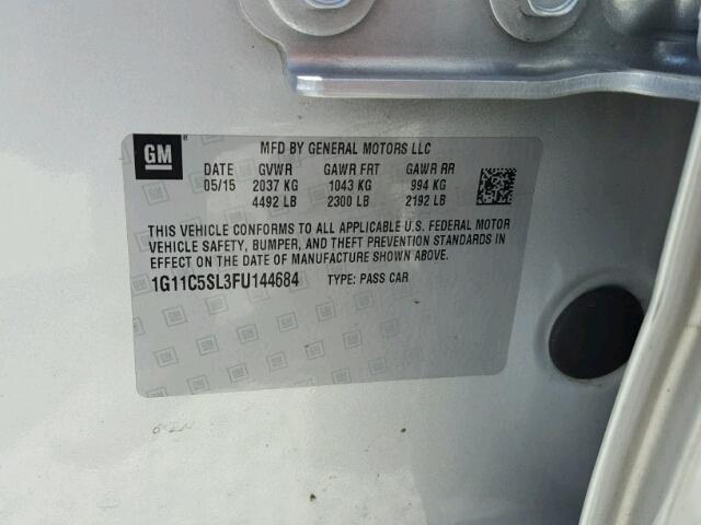 1G11C5SL3FU144684 - 2015 CHEVROLET MALIBU 1LT ვერცხლისფერი ფოტო 10