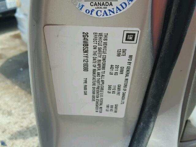 2G4WB52K1Y1218380 - 2000 BUICK REGAL LS 银色 照片 10