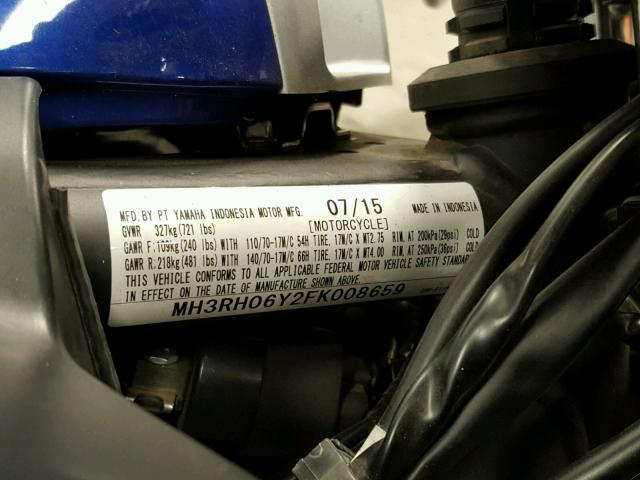 MH3RH06Y2FK008659 - 2015 YAMAHA YZFR3 BLUE photo 10