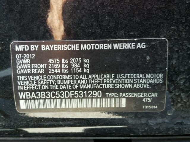 WBA3B3C53DF531290 - 2013 BMW 328XI BLACK photo 10