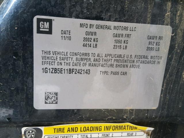 1G1ZB5E11BF242143 - 2011 CHEVROLET MALIBU LS შავი ფოტო 10