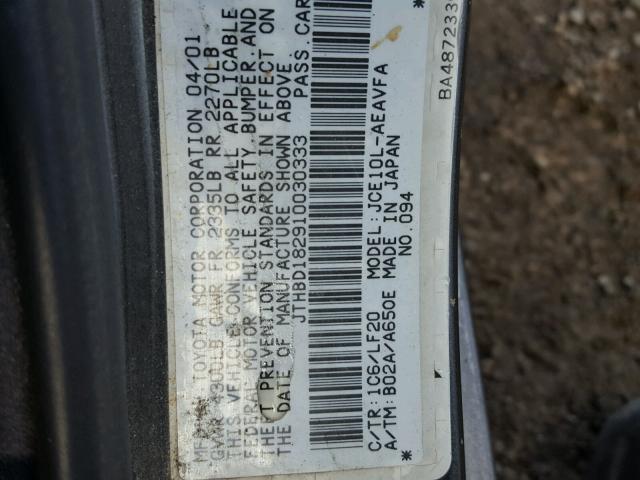 JTHBD182910030333 - 2001 LEXUS IS 300 GRAY photo 10