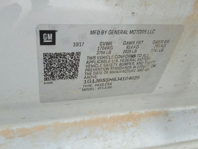 1G1JB5SH6J4104025 - 2018 CHEVROLET SONIC LS 银色 照片 10