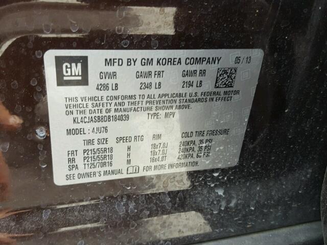 KL4CJASB8DB184039 - 2013 BUICK ENCORE BROWN photo 10