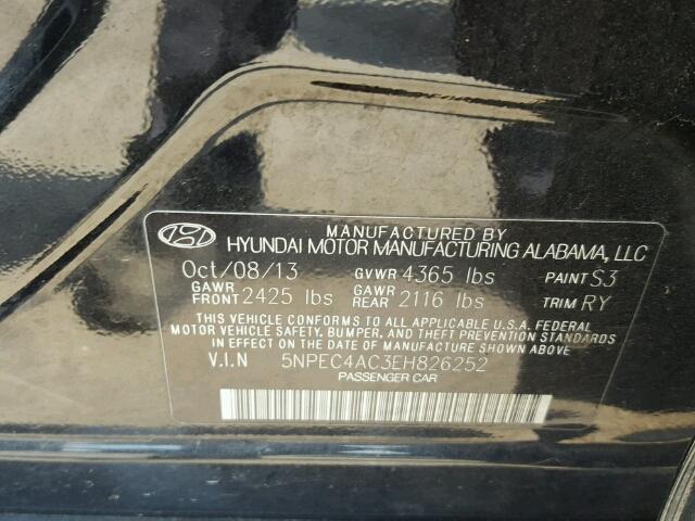 5NPEC4AC3EH826252 - 2014 HYUNDAI SONATA SE/ BLACK photo 10