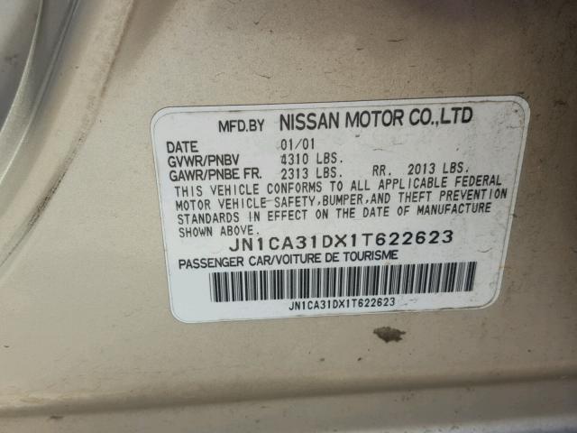 JN1CA31DX1T622623 - 2001 NISSAN MAXIMA GXE GOLD photo 10