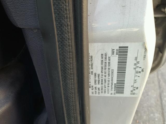 1FAFP68G8WK235825 - 1998 FORD CONTOUR SV SILVER photo 10