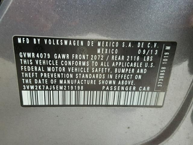 3VW2K7AJ5EM219198 - 2014 VOLKSWAGEN JETTA BASE 石墨色 照片 10