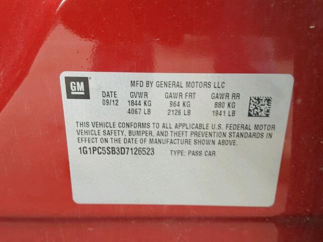 1G1PC5SB3D7126523 - 2013 CHEVROLET CRUZE LT RED photo 10