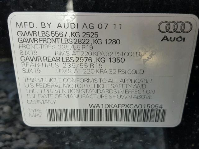 WA1DKAFPXCA015054 - 2012 AUDI Q5 PREMIUM BLACK photo 10