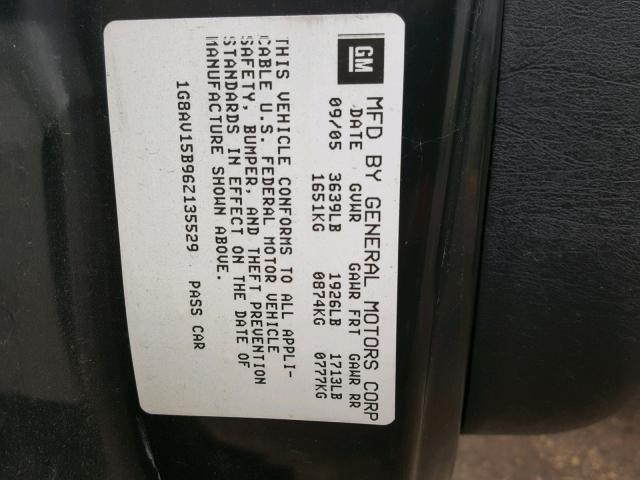 1G8AV15B96Z135529 - 2006 SATURN ION LEVEL BLACK photo 10