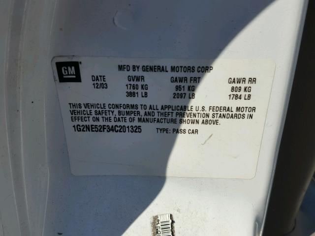 1G2NE52F34C201325 - 2004 PONTIAC GRAND AM S 白色 照片 10