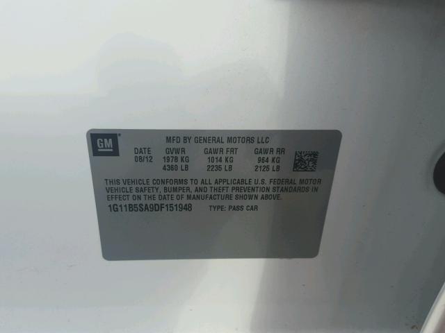 1G11B5SA9DF151948 - 2013 CHEVROLET MALIBU LS WHITE photo 10