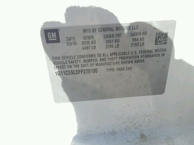 1G11C5SL5FF278195 - 2015 CHEVROLET MALIBU 1LT Սպիտակ լուսանկար 10