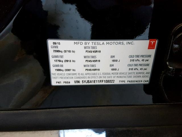 5YJSA1E11FF108022 - 2015 TESLA MODEL S Qara foto 10