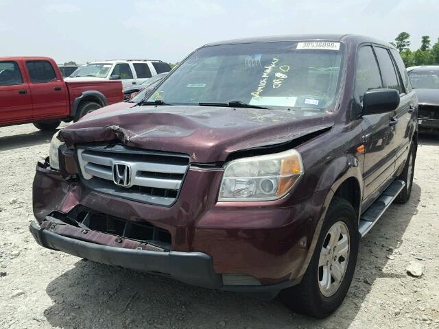 5FNYF18137B021358 - 2007 HONDA PILOT LX BURGUNDY photo 2