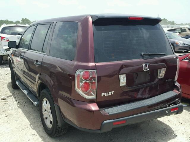 5FNYF18137B021358 - 2007 HONDA PILOT LX BURGUNDY photo 3