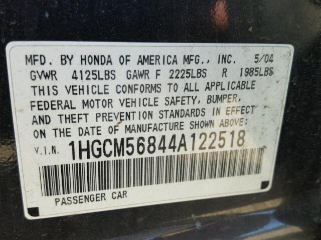 1HGCM56844A122518 - 2004 HONDA ACCORD EX BLUE photo 10