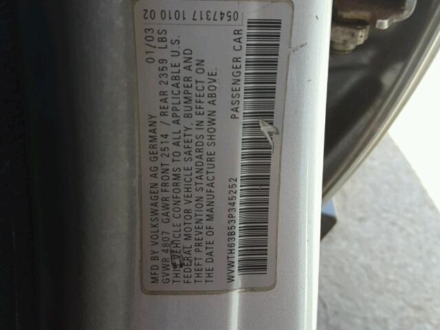 WVWTH63B53P345252 - 2003 VOLKSWAGEN PASSAT GLX 银色 照片 9