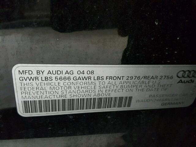 WAUDN74F68N136171 - 2008 AUDI S6 QUATTRO BLACK photo 10