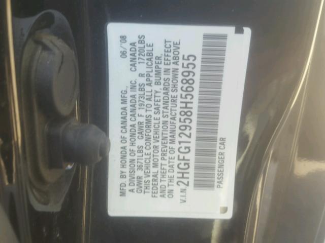 2HGFG12958H568955 - 2008 HONDA CIVIC EXL BLUE photo 10