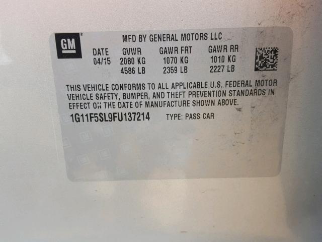 1G11F5SL9FU137214 - 2015 CHEVROLET MALIBU LTZ 银色 照片 10