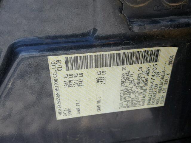 1N4AL21E89N474205 - 2009 NISSAN ALTIMA 2.5 GRAY photo 10