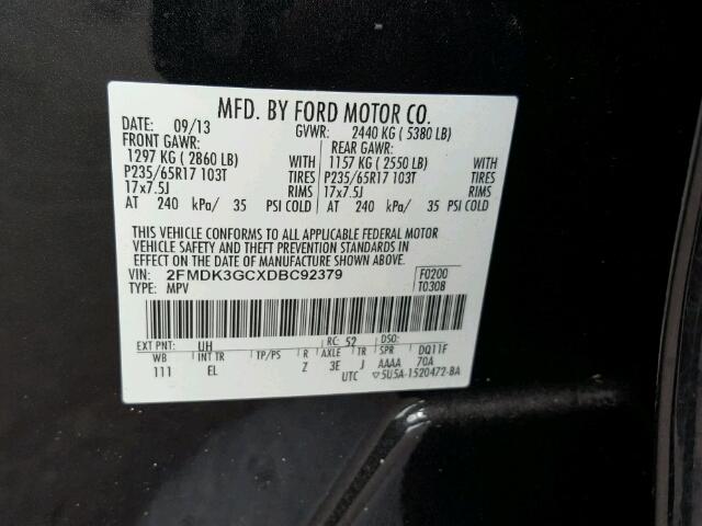 2FMDK3GCXDBC92379 - 2013 FORD EDGE SE BLACK photo 10