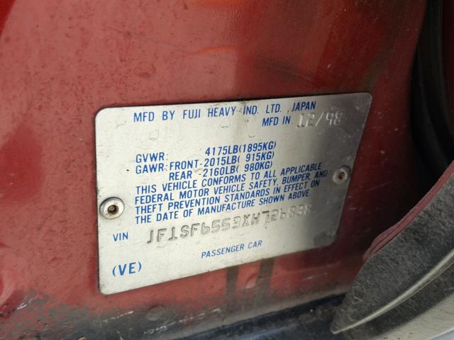 JF1SF6553XH726838 - 1999 SUBARU FORESTER S Qırmızı foto 10